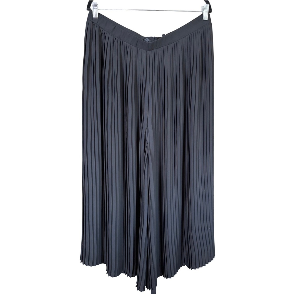 EUC Eileen Fisher Knife Pleated Wide Ankle Pants Sz L Black Skirt Chic